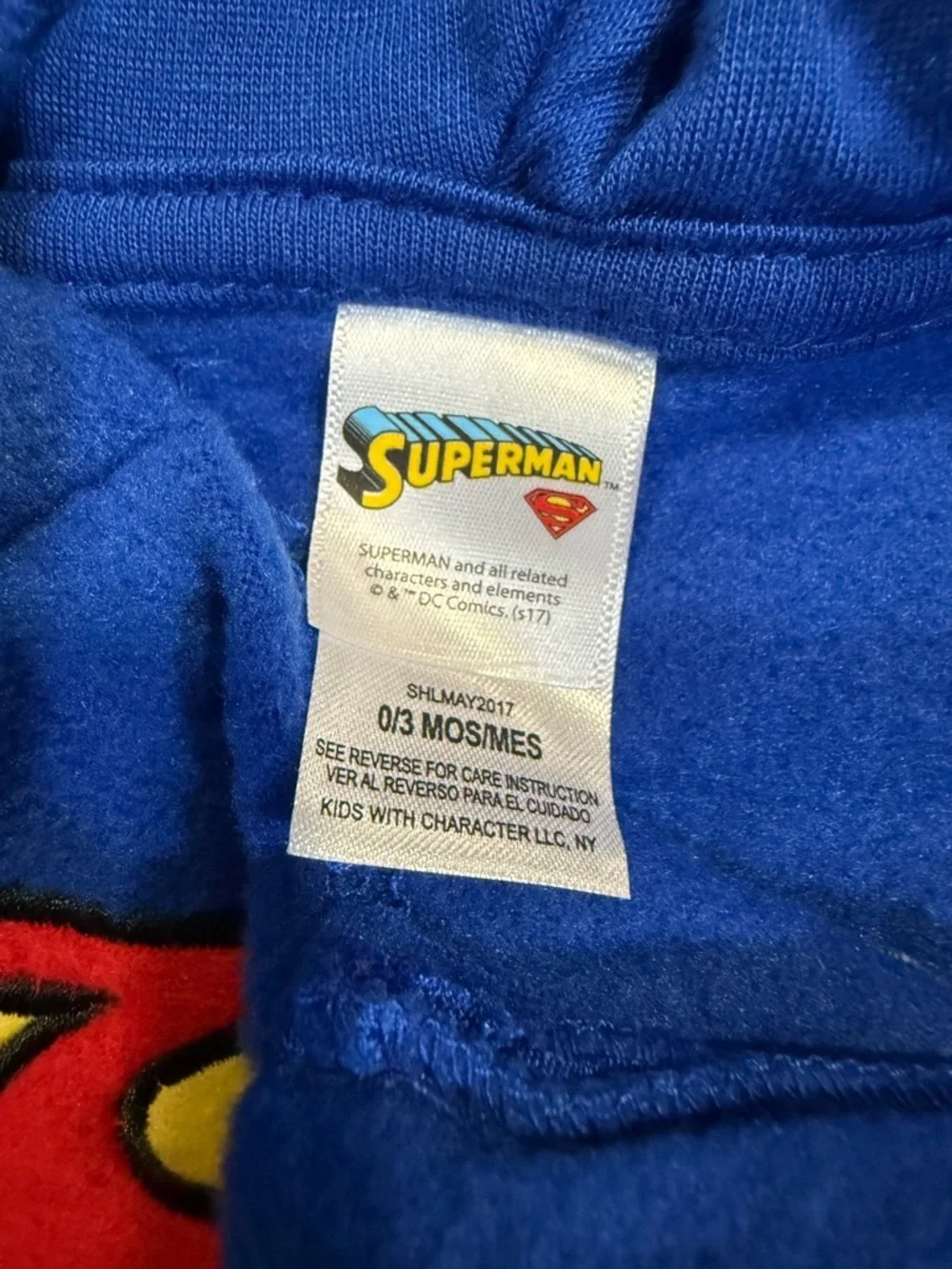 Superman Superhero Blue & Red Kids Costume Fleece Pullover Hoodie 0-3 months NWT